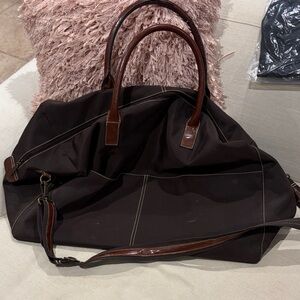 vintage Givenchy Parfums duffle bag travel brown nylon 22 inch leather handles